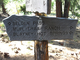 Muir Ranch Trail Junction at John Muir Trail Y below Selden Pass.